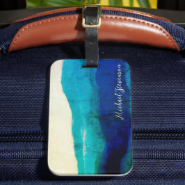 Étiquette À Bagage Grunge Signature Cool Turquoise et Océan Bleu Mer