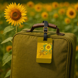 Étiquette À Bagage Grunge Tournesol Art Bold Rustique Jaune Floral
