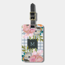 Guingan floral et bleu d'aquarelle avec le