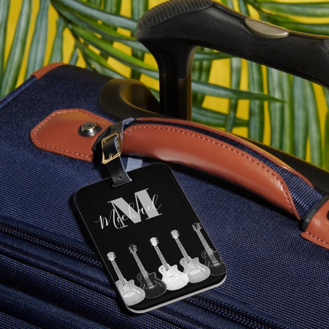 Étiquette À Bagage Guitare acoustique monochromatique Monogramme (Insitu Rectoal 1)