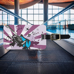 Étiquette À Bagage Guitare bleue
