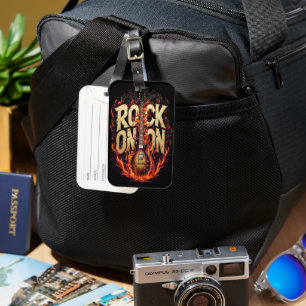 Étiquette À Bagage Guitare en feu avec typographie d'inspiration rock