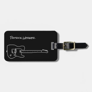 Étiquette À Bagage guitare noire et blanche, voyage guitariste