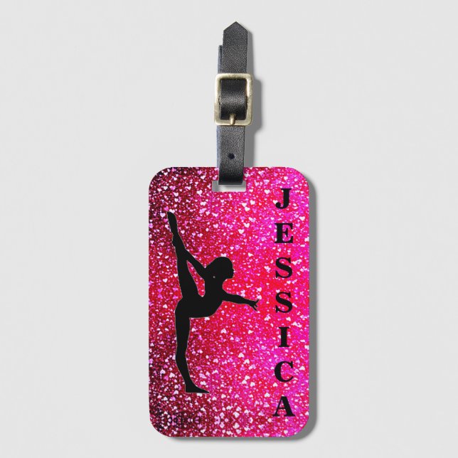 Étiquette À Bagage Gymnastique Coeurs flottants (Devant Vertical)