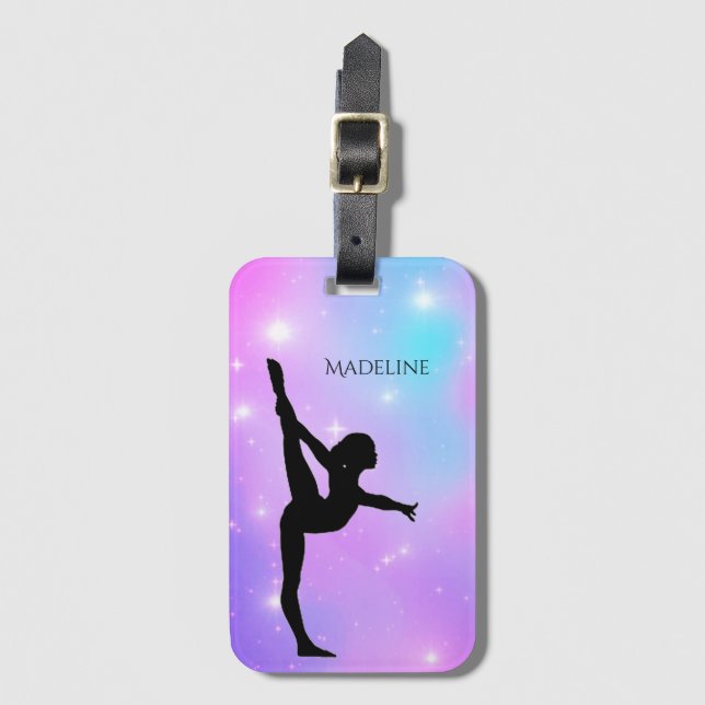 Étiquette À Bagage Gymnastique Gradient avec nom de Gymnaste (Devant Vertical)