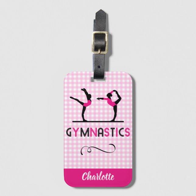 Étiquette À Bagage Gymnastique Gymnaste Figures mignonne rose Personn (Devant Vertical)