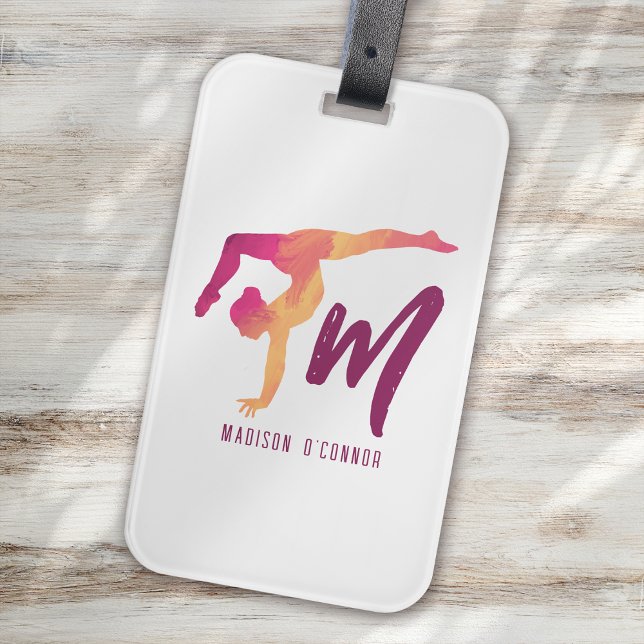 Étiquette À Bagage Gymnastique Papeterie | Pose initiale de monogramm (Créateur téléchargé)