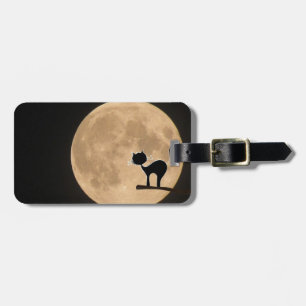 Étiquette À Bagage Halloween gothique chat noir avec pleine lune
