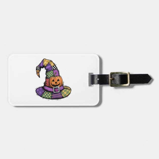 Étiquette À Bagage Halloween Patchwork Witch Hat Spooky (Devant horizontal)