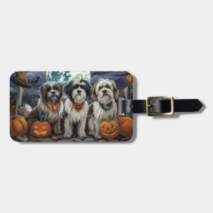 Étiquette À Bagage Halloween Tibétain Terrier Éffrayant