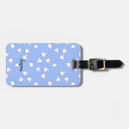 Étiquette À Bagage Hand Illustrated Cute Kawaii Ducks in Blue Contact