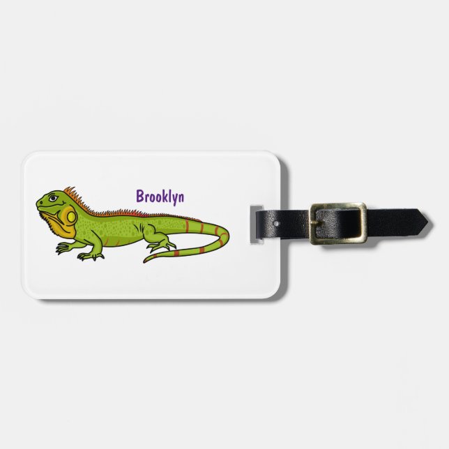 Étiquette À Bagage Happy green iguana cartoon (Devant horizontal)