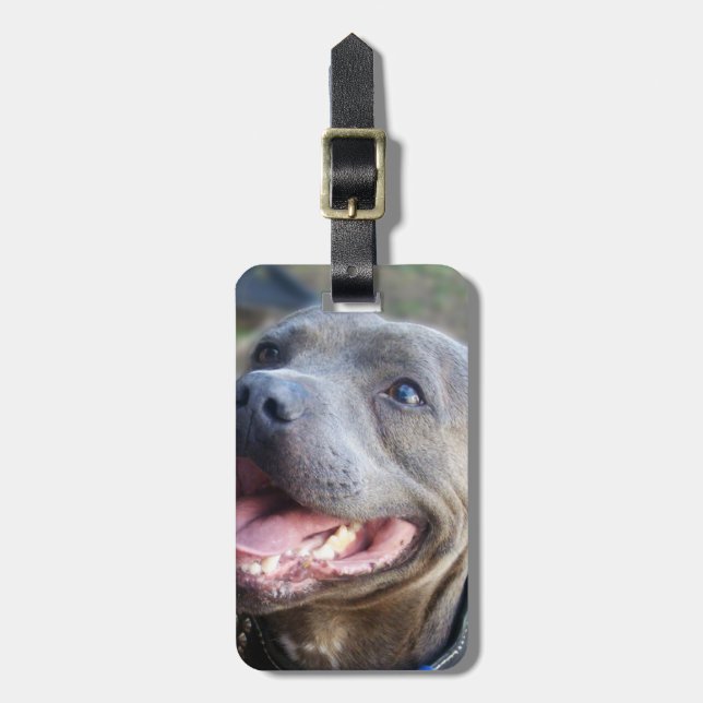 Étiquette À Bagage Happy Staffordshire Bull Terrier, (Devant Vertical)