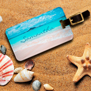 Étiquette À Bagage Hawaii bleu océan plage de sable photo nom personn