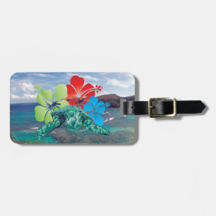 Étiquette À Bagage Hawaii Hibiscus Fleurs et tortues