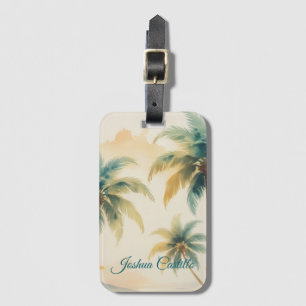 Étiquette À Bagage Hawaii Palmiers Calligraphie Simple Nom Profession
