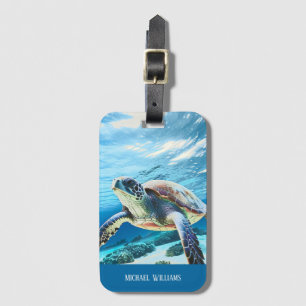 Étiquette À Bagage Hawaii Tortue Honu Photo Monogramme