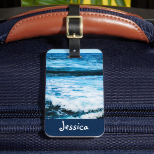 Étiquette À Bagage Hawaii tropical bleu océan vagues photo nom person