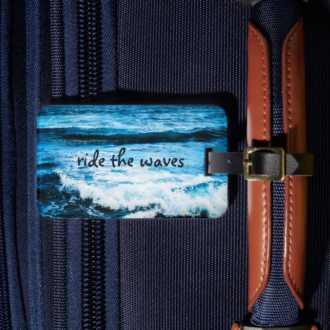 Étiquette À Bagage Hawaii Turquoise Ocean Photo Ride the Waves Citati (Insitu Rectoal 4)