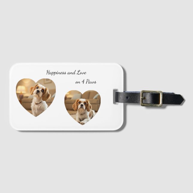 Étiquette À Bagage Heart-Shaped Dog Design – “Happiness on Four Paws” (Devant Horizontal)