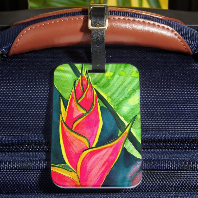 Étiquette À Bagage Hélicoptère aquarelle fleur tropicale (Insitu Rectoal 2)