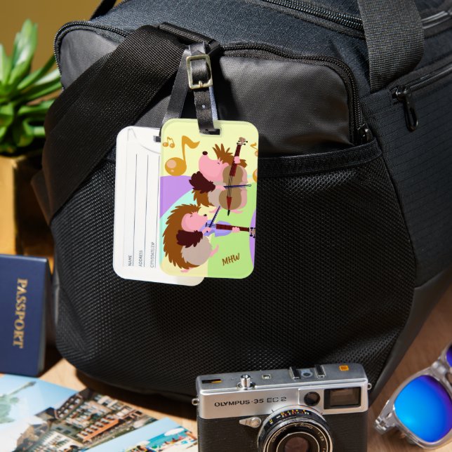 Étiquette À Bagage Hérisson musical monogramme personnalisé (Recto & Verso)