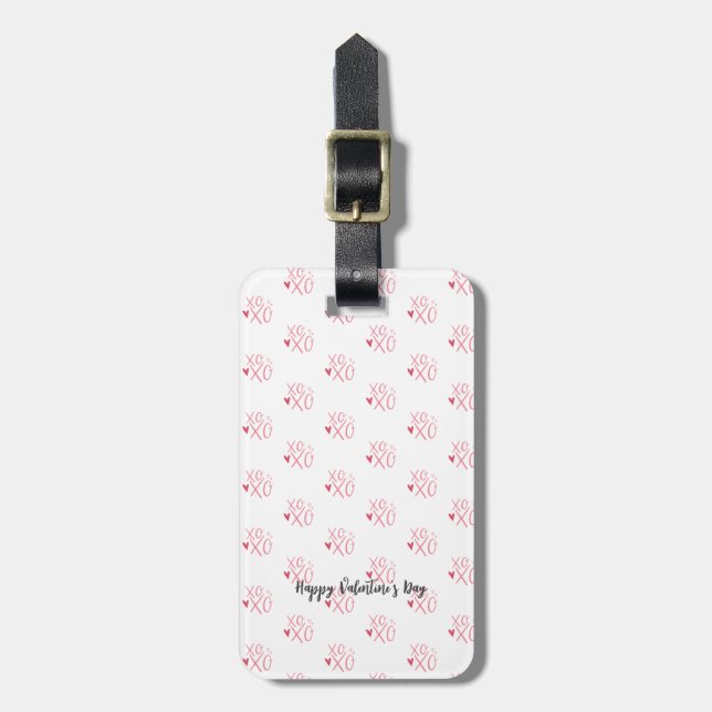 Étiquette À Bagage Heureuse Sainte-Valentin de coeur rose "XOXO" (Devant Vertical)
