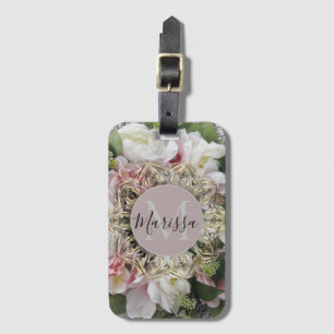 Étiquette À Bagage Hexagon d'or floral Mandala Monogramme personnalis