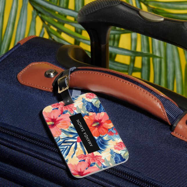 Étiquette À Bagage Hibiscus d'été Fleurs Tropical Joli Motif (Insitu Rectoal 1)