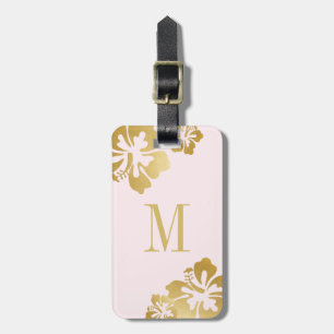 Étiquette À Bagage Hibiscus d'or rose Fleur tropicale Joli bagage
