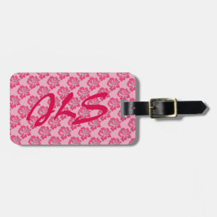 Étiquette À Bagage Hibiscus rose Hawaii Fleur Floral Monogramme