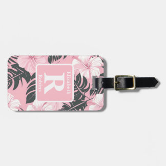Étiquette À Bagage Hibiscus rose tropical personnalisé Monogramme