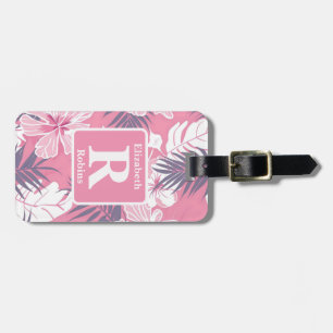 Étiquette À Bagage Hibiscus rose tropical personnalisé Monogramme