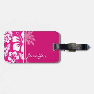 Étiquette À Bagage Hibiscus tropical rose vif