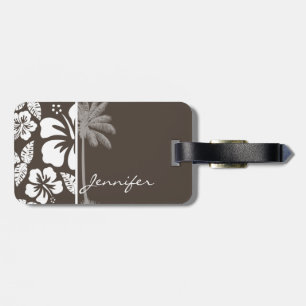 Étiquette À Bagage Hibiscus Tropical Taupe foncé; Palme d'été