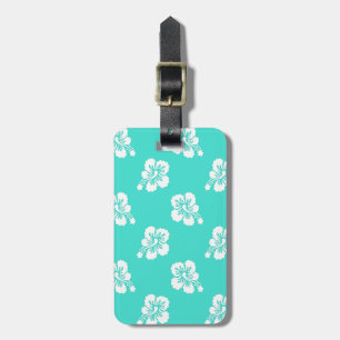 Étiquette À Bagage Hibiscus Turquoise et Blanc Motif Floral