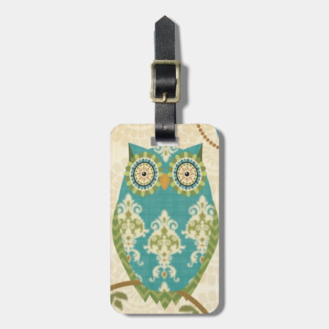Étiquette À Bagage Hibou avec les motifs circulaires (Devant Vertical)