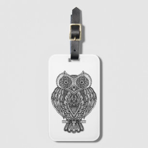 Étiquette À Bagage Hibou fleuri tiré par la main inspiré