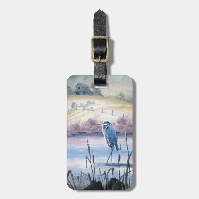 Étiquette À Bagage Hidden Valley Blue Heron Pastel Acrylique Art (Devant Vertical)
