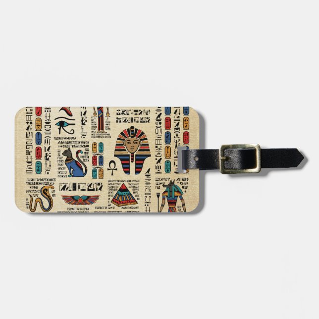 Étiquette À Bagage Hiéroglyphes et divinités égyptiens sur papyrus (Devant horizontal)