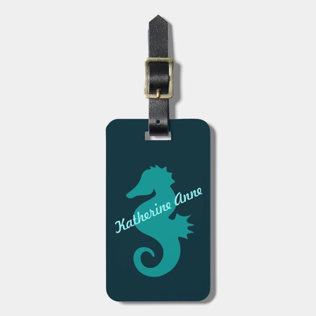 Étiquette À Bagage Hippocampe turquoise personnalisé (Devant Vertical)