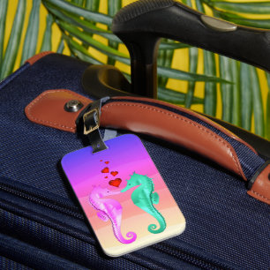 Étiquette À Bagage Hippocampes aqua/rose/bleu/or/argent nautiques