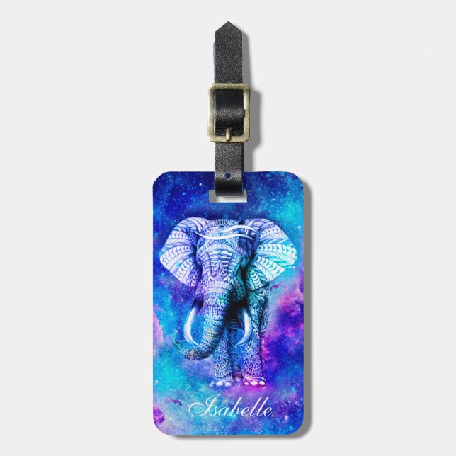 Étiquette À Bagage Hipster Elephant Nebula Space.                     (Devant Vertical)