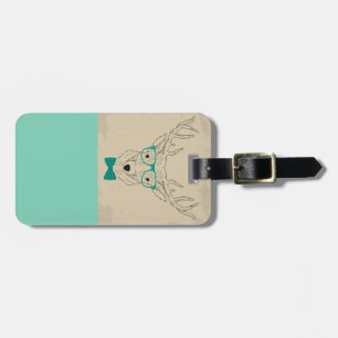 Étiquette À Bagage Hipster Reindeer Elk avec des lunettes grungy Noël