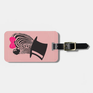 Étiquette À Bagage Hipster Zebra avec chapeau supérieur et Cravate Bo