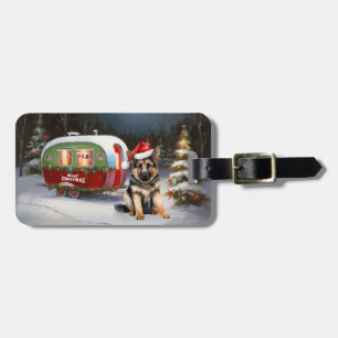 Étiquette À Bagage Hiver Allemand Berger Caravane Noël Aventure