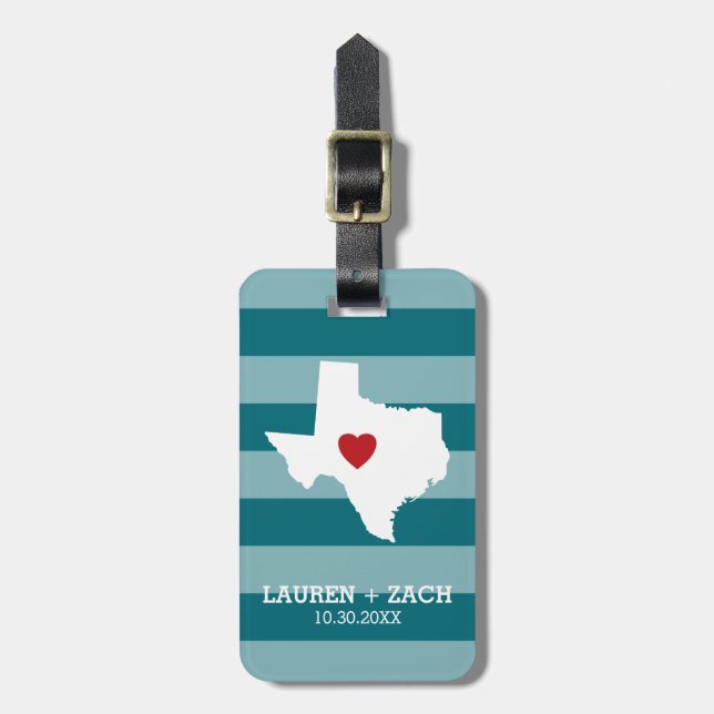 Étiquette À Bagage Home State Map Art - Mariage personnalisé Texas (Devant Vertical)