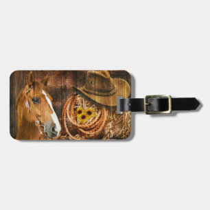 Étiquette À Bagage Horse Cowboy Casquette Lasso Sunflower Rustic Barq