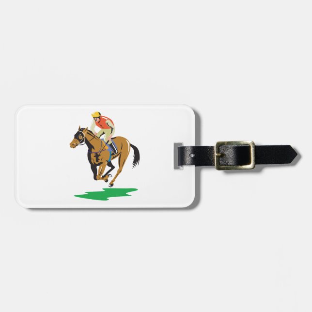 Étiquette À Bagage Horse Racing Jockey Galloping (Devant horizontal)