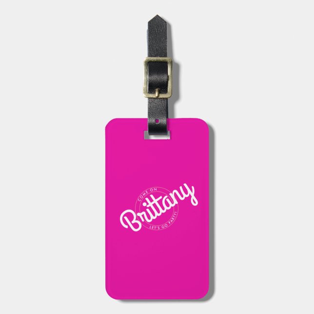 Étiquette À Bagage Hot rose Retro Dolly Allons faire la fête ! (Devant Vertical)